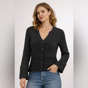 🖤 Escapade Black Ribbed Button Front Cardigan – Size M